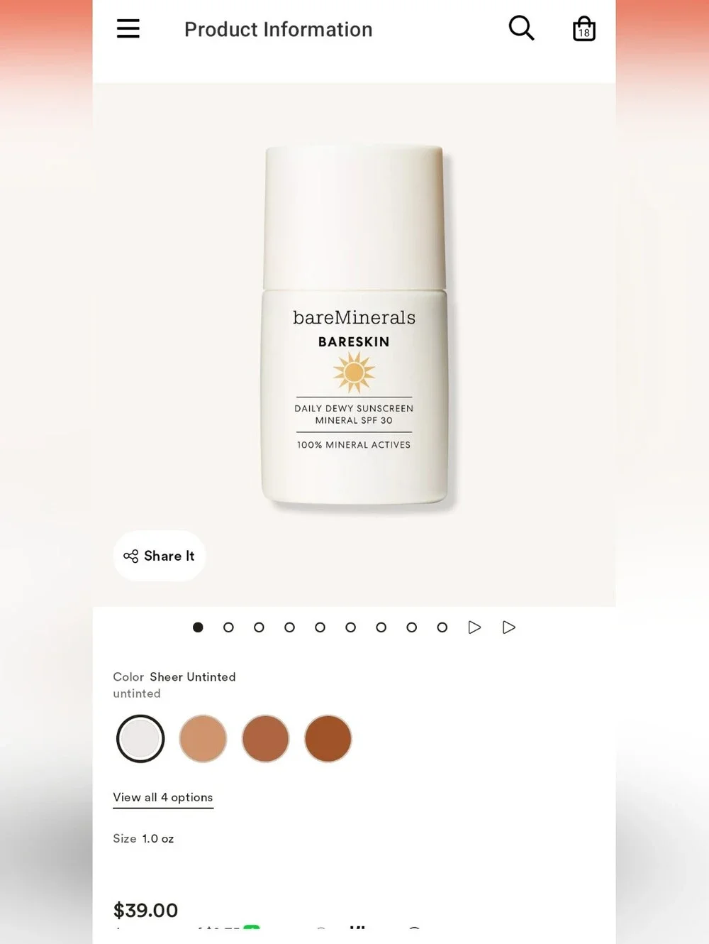 bareMinerals Bareskin Daily Dewy Sunscreen SPF 30 - White